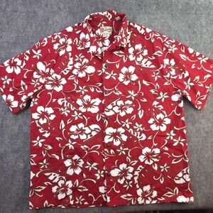 Hilo Hattie Hawaiian Shirt 2XL Red Floral Camp Short Sleeve Cotton Pocket Button